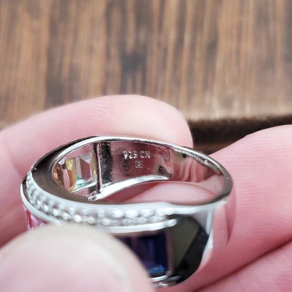 Size 9 925 Sterling Silver Beautiful Colorful Sapphire Gemstones Ring - Picture 6 of 10